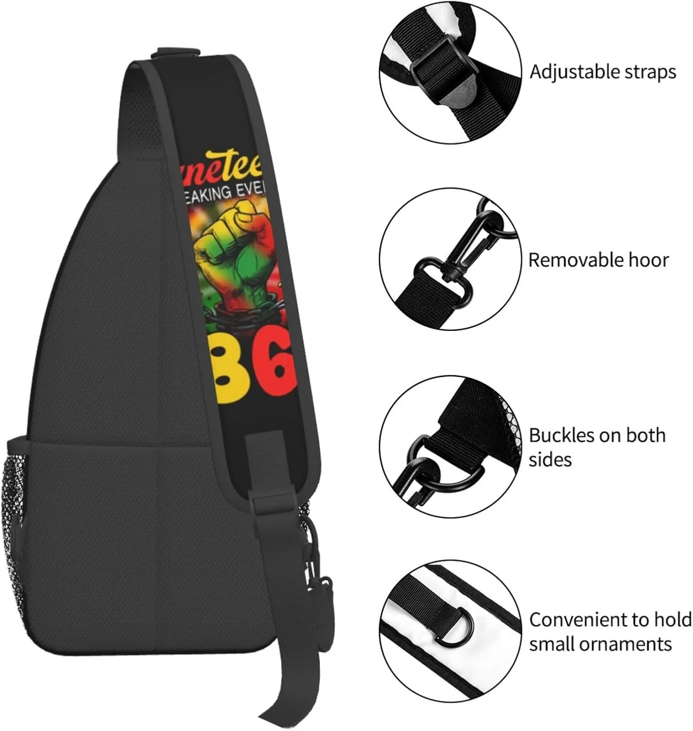 Juneteenth Breaking Every Chain Since 1865 Crossbody Bag Adjustable Sling Bag Chest Bags Travel Shoulder Backpack