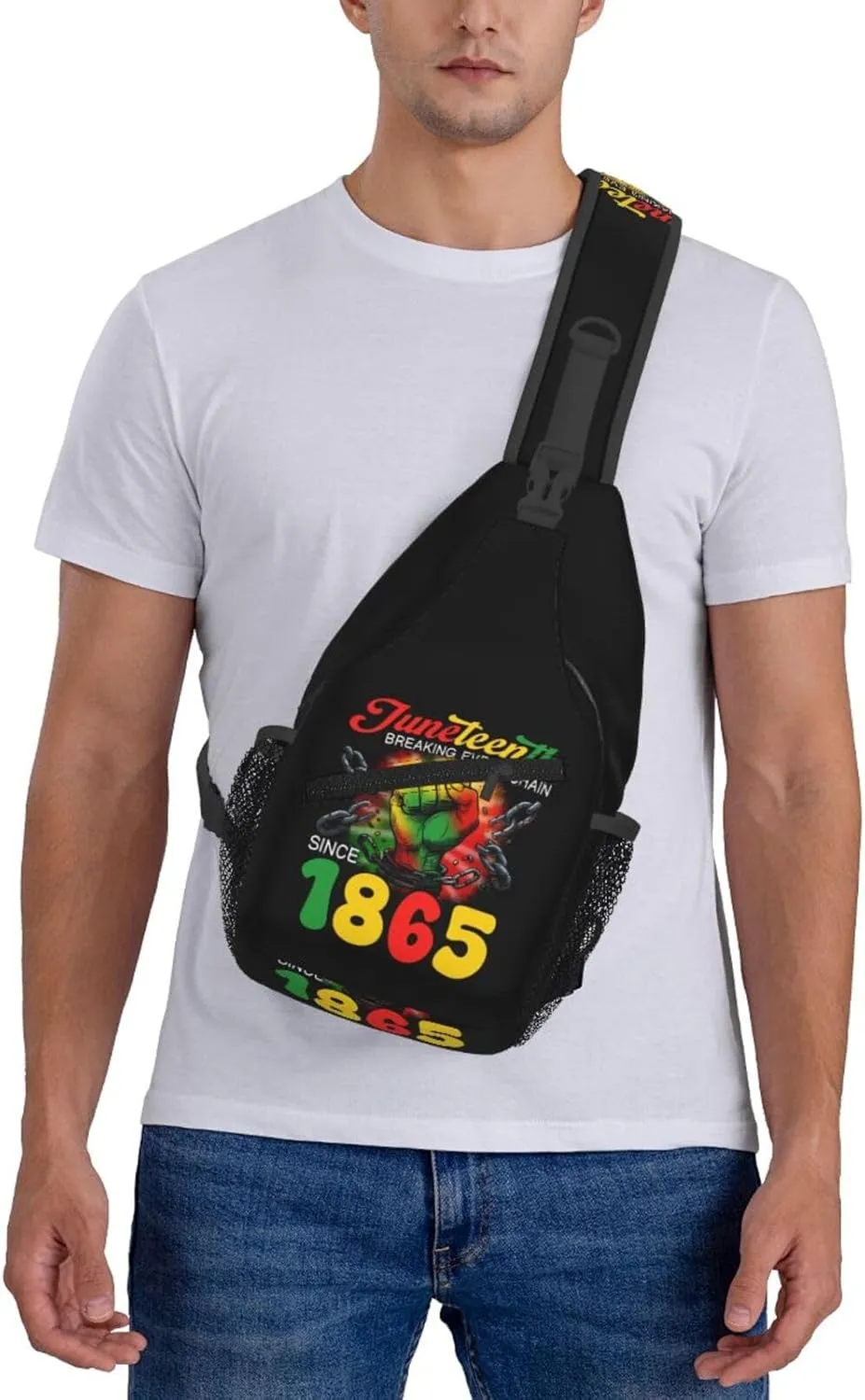 Juneteenth Breaking Every Chain Since 1865 Crossbody Bag Adjustable Sling Bag Chest Bags Travel Shoulder Backpack