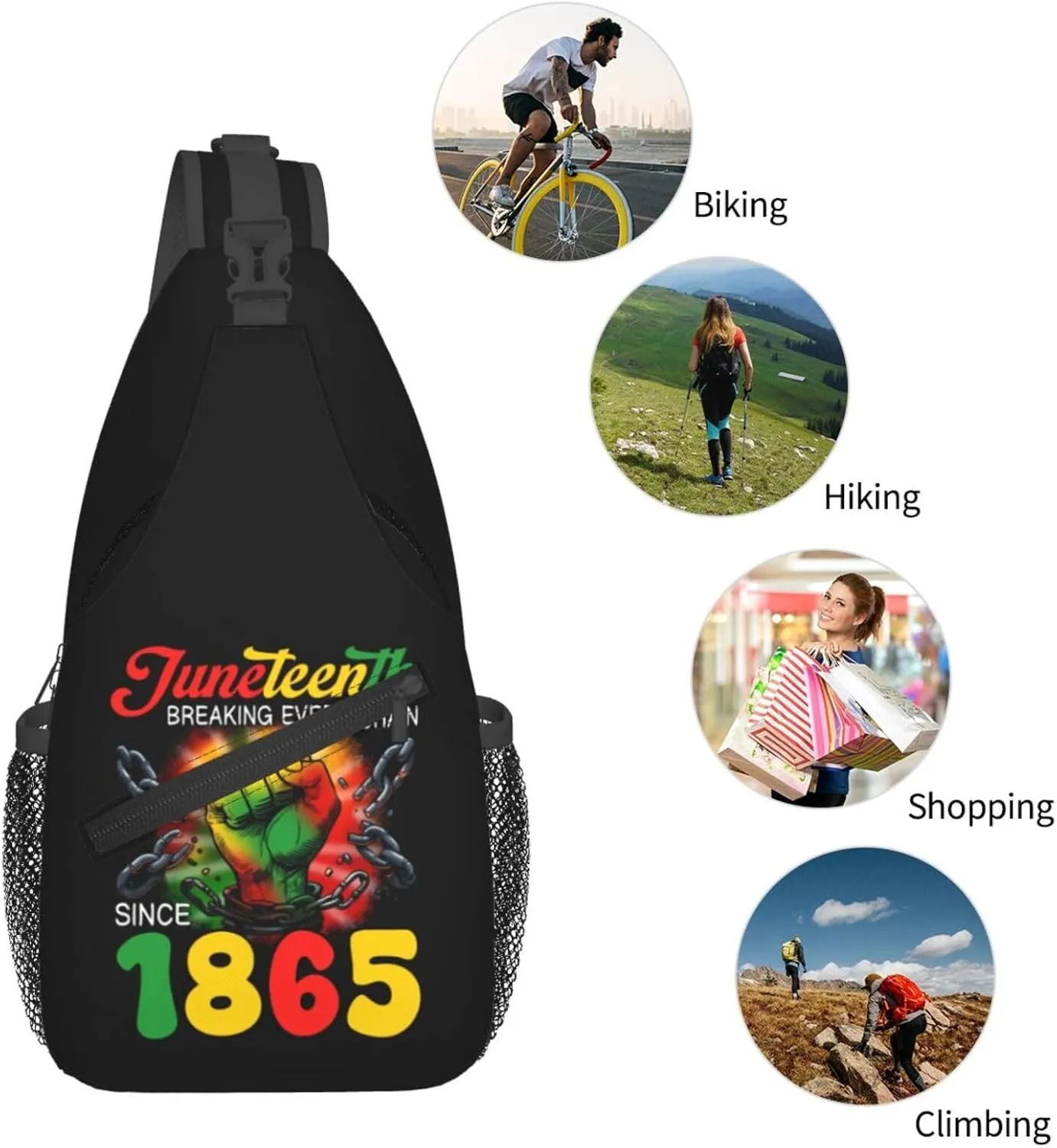 Juneteenth Breaking Every Chain Since 1865 Crossbody Bag Adjustable Sling Bag Chest Bags Travel Shoulder Backpack