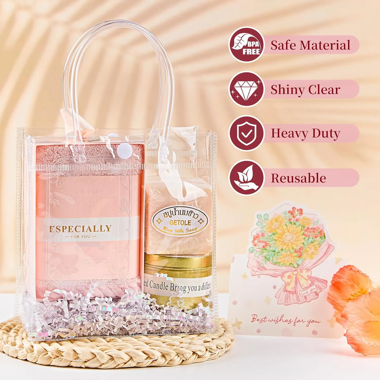 Jutieuo 30 Pack Clear Plastic Gift Bags with Handles, 5.9" x 6.3" x 2.8" Reusable Transparent Party Favor Bags Goodie Bags Bulk for Wedding, Baby Shower, Birthday, Mother's Day