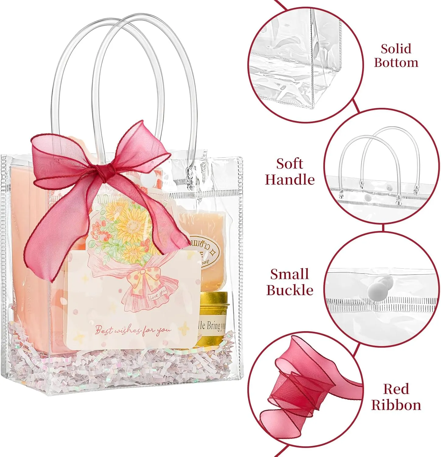 Jutieuo 30 Pack Clear Plastic Gift Bags with Handles, 5.9" x 6.3" x 2.8" Reusable Transparent Party Favor Bags Goodie Bags Bulk for Wedding, Baby Shower, Birthday, Mother's Day