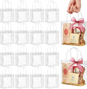 Jutieuo 30 Pack Clear Plastic Gift Bags with Handles, 5.9" x 6.3" x 2.8" Reusable Transparent Party Favor Bags Goodie Bags Bulk for Wedding, Baby Shower, Birthday, Mother's Day
