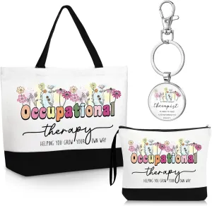 Kacctyen 3 Pcs Occupational Therapy Gifts Fine Motor Promoter Tote Bag Mental Healthy Makeup Bag OT Cosmetic Bag Psychology Appreciation Keychains OT Gifts for Women Therapists Birthday (Cute)