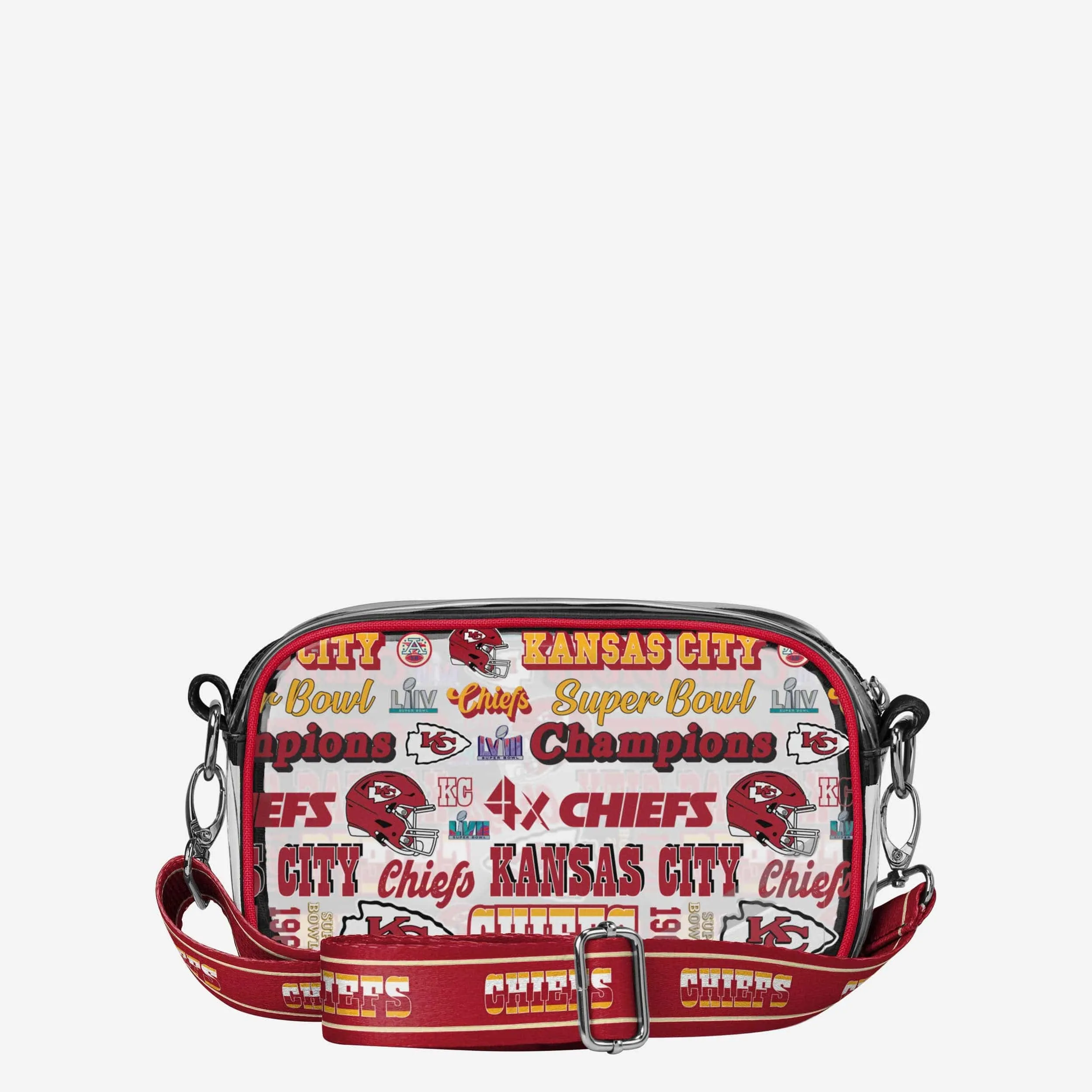 Kansas City Chiefs Super Bowl LVIII Champions Repeat Retro Print Clear Crossbody Bag