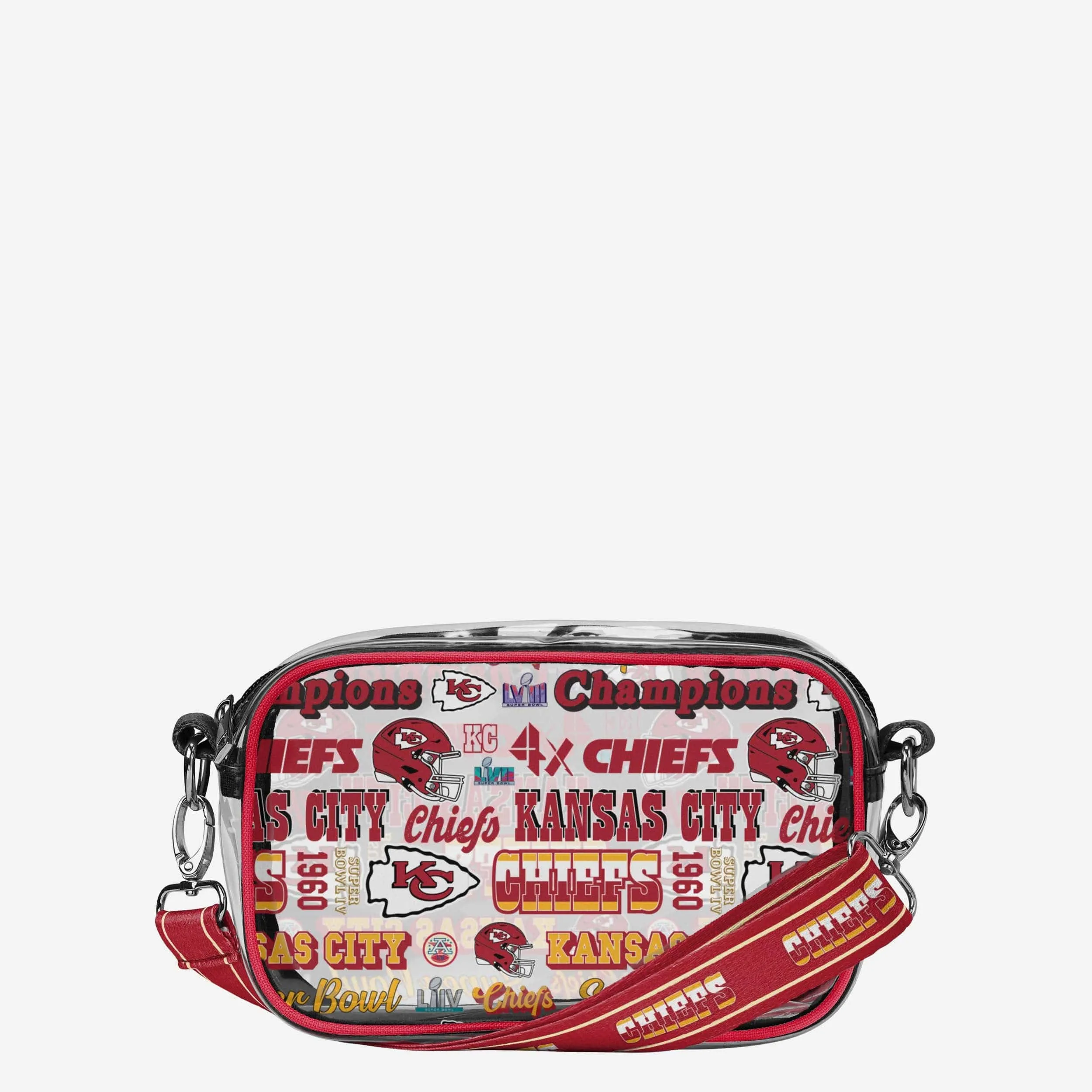 Kansas City Chiefs Super Bowl LVIII Champions Repeat Retro Print Clear Crossbody Bag