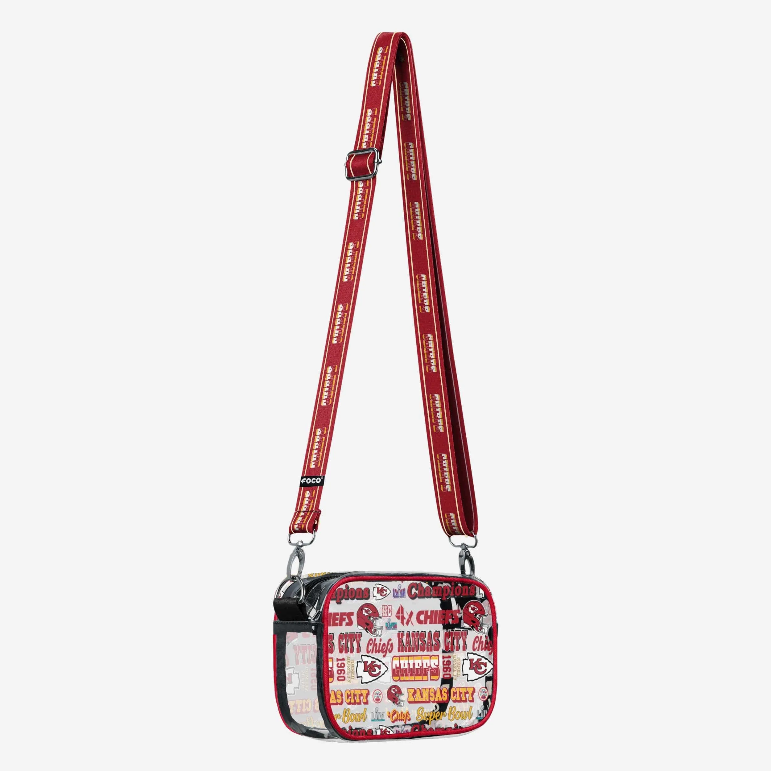Kansas City Chiefs Super Bowl LVIII Champions Repeat Retro Print Clear Crossbody Bag