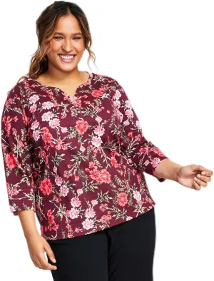 Karen S Plus Size Floral Print Top Malbec 2X