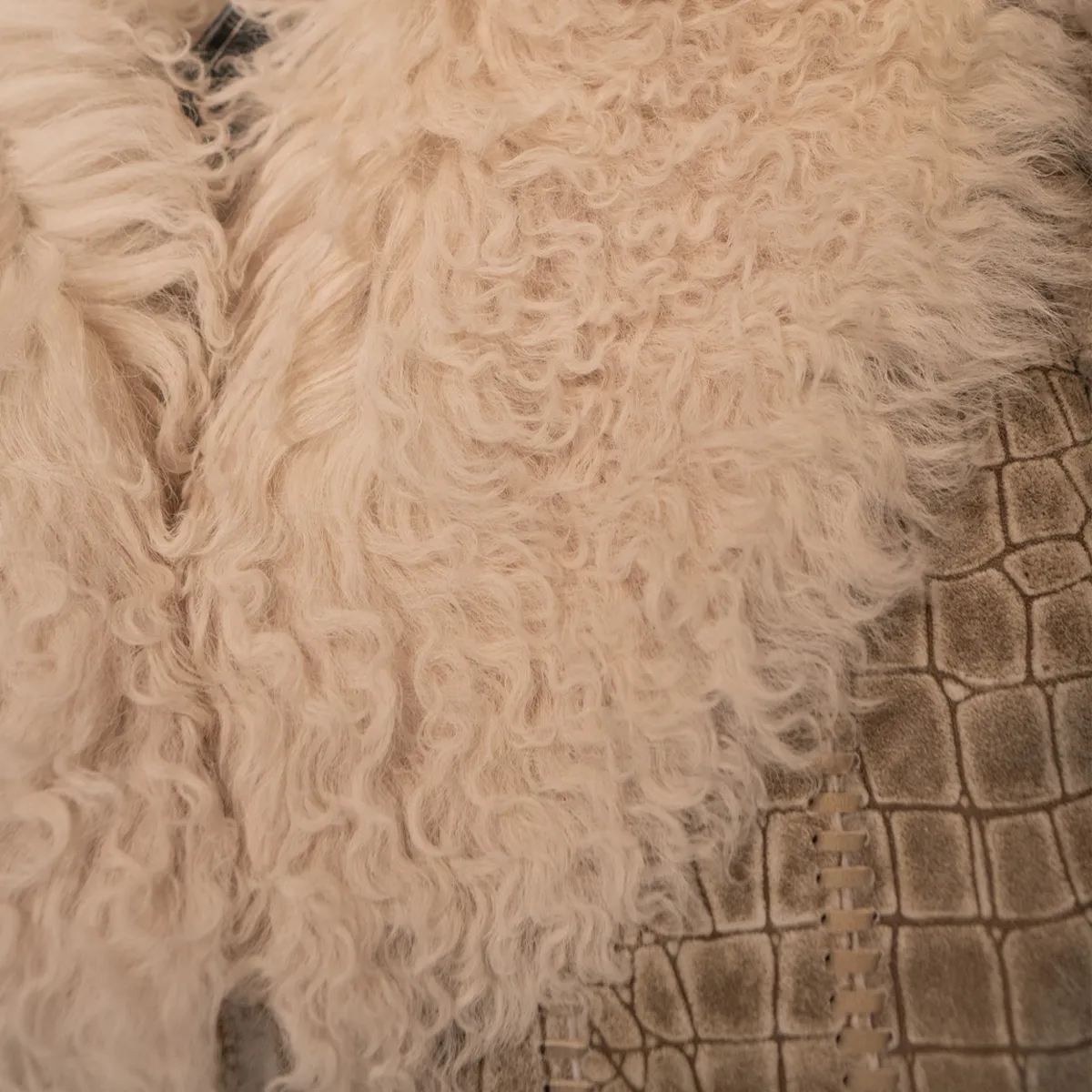 Kashani Women's Sandstone Embossed Alligator Suede Mongolian Lamb Shearling
