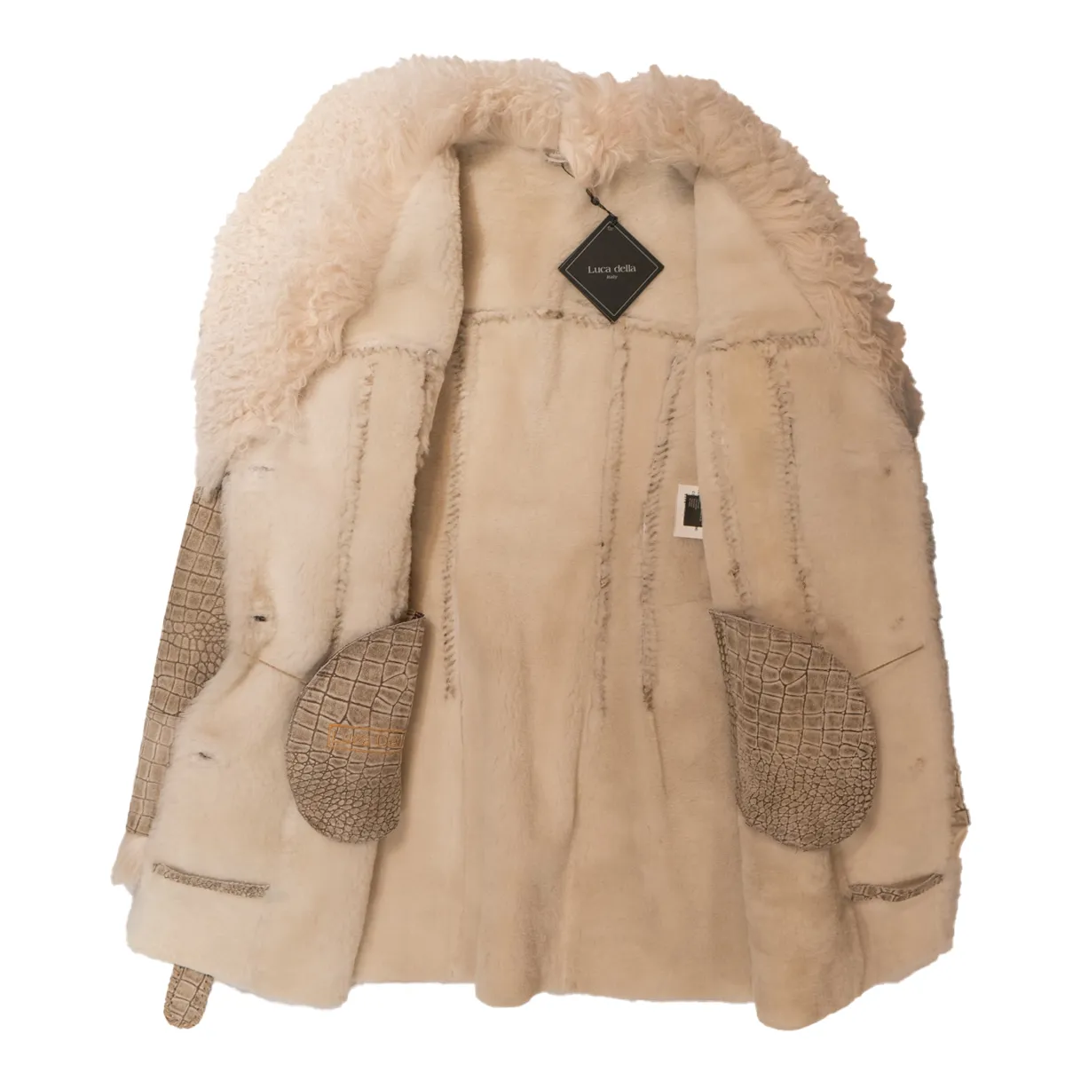 Kashani Women's Sandstone Embossed Alligator Suede Mongolian Lamb Shearling