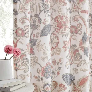 Kayne Studio Backtab Rod Pocket Jacobean Floral Semi Sheer Curtains, Botanical Curtains Tab, Vintage Farmhouse Drapes for Bedroom, Navy Red Light Filtering Window Treatment Sets,52"x84",2 Panels