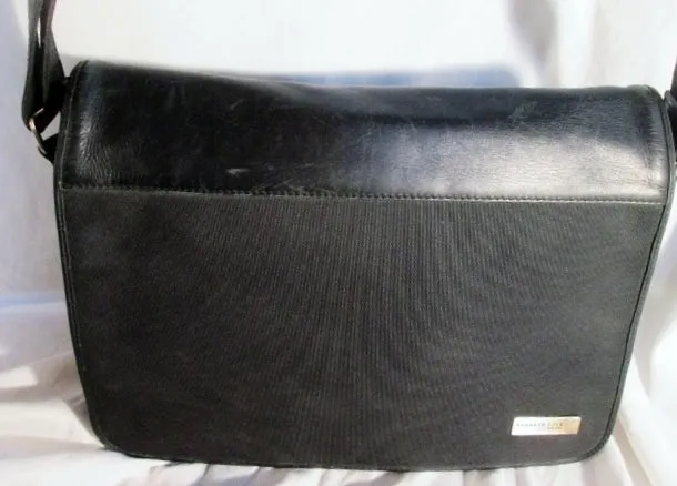 KENNETH COLE Shoulder Flap Bag Man Purse Messenger Crossbody Leather BLACK
