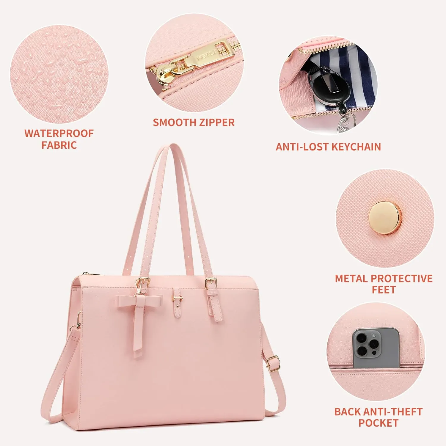 Keyli 4pc Sets Laptop Bag for Women Large Leather Laptop Briefcase with USB Charging Port Computer Shoulder tote Bags Purse