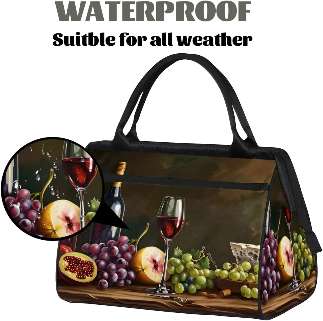 Kitchen Grape Cheese Wine Weekender Overnight Bag for Women Waterproof Carry On Travel Duffle Bags with Pocket Lightweight Sports Gym Tote Bag Large Luggage Workout Personal Item Hospital Bags