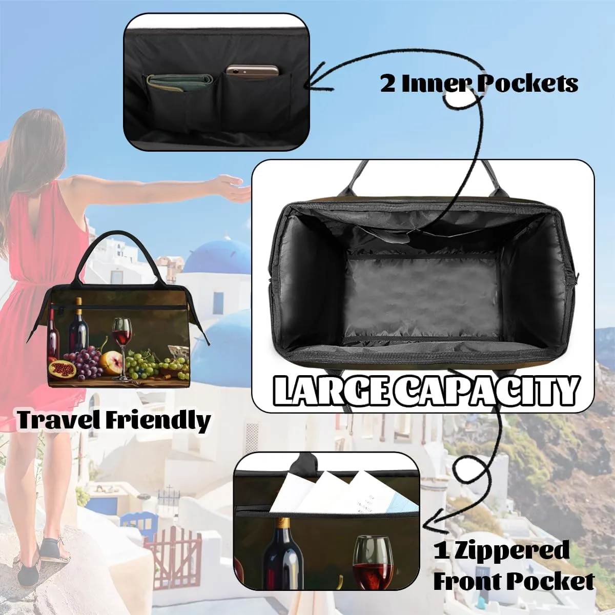 Kitchen Grape Cheese Wine Weekender Overnight Bag for Women Waterproof Carry On Travel Duffle Bags with Pocket Lightweight Sports Gym Tote Bag Large Luggage Workout Personal Item Hospital Bags