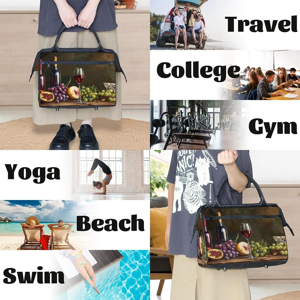Kitchen Grape Cheese Wine Weekender Overnight Bag for Women Waterproof Carry On Travel Duffle Bags with Pocket Lightweight Sports Gym Tote Bag Large Luggage Workout Personal Item Hospital Bags