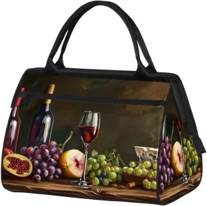 Kitchen Grape Cheese Wine Weekender Overnight Bag for Women Waterproof Carry On Travel Duffle Bags with Pocket Lightweight Sports Gym Tote Bag Large Luggage Workout Personal Item Hospital Bags
