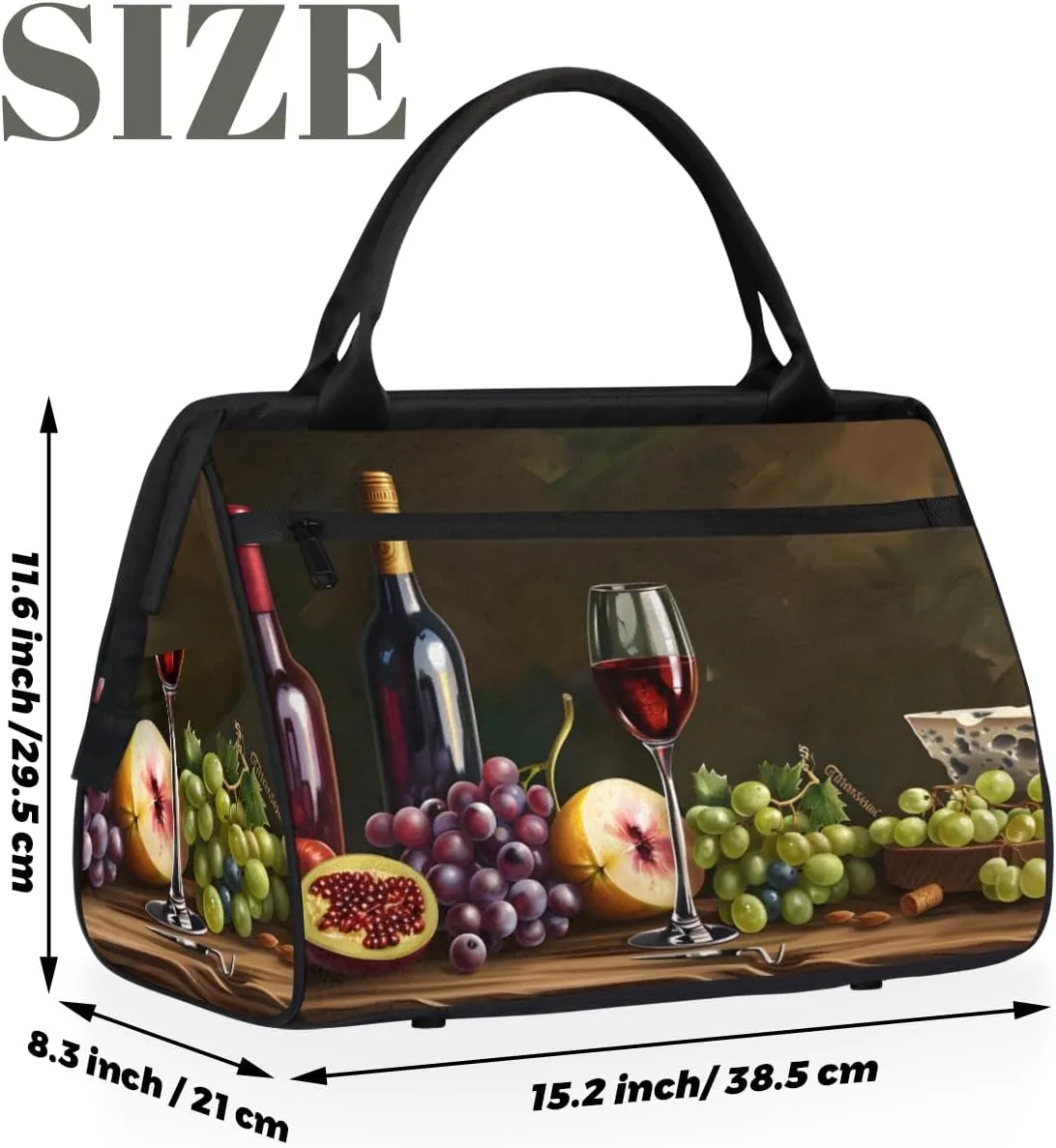 Kitchen Grape Cheese Wine Weekender Overnight Bag for Women Waterproof Carry On Travel Duffle Bags with Pocket Lightweight Sports Gym Tote Bag Large Luggage Workout Personal Item Hospital Bags