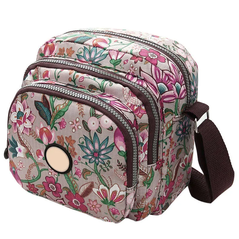 Korean Fashion Women Messenger Bags Canvas Flower Print Crossbody Shoulder Bags Small Ladies Designer Mom Handbags