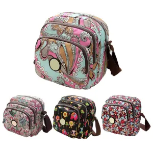 Korean Fashion Women Messenger Bags Canvas Flower Print Crossbody Shoulder Bags Small Ladies Designer Mom Handbags
