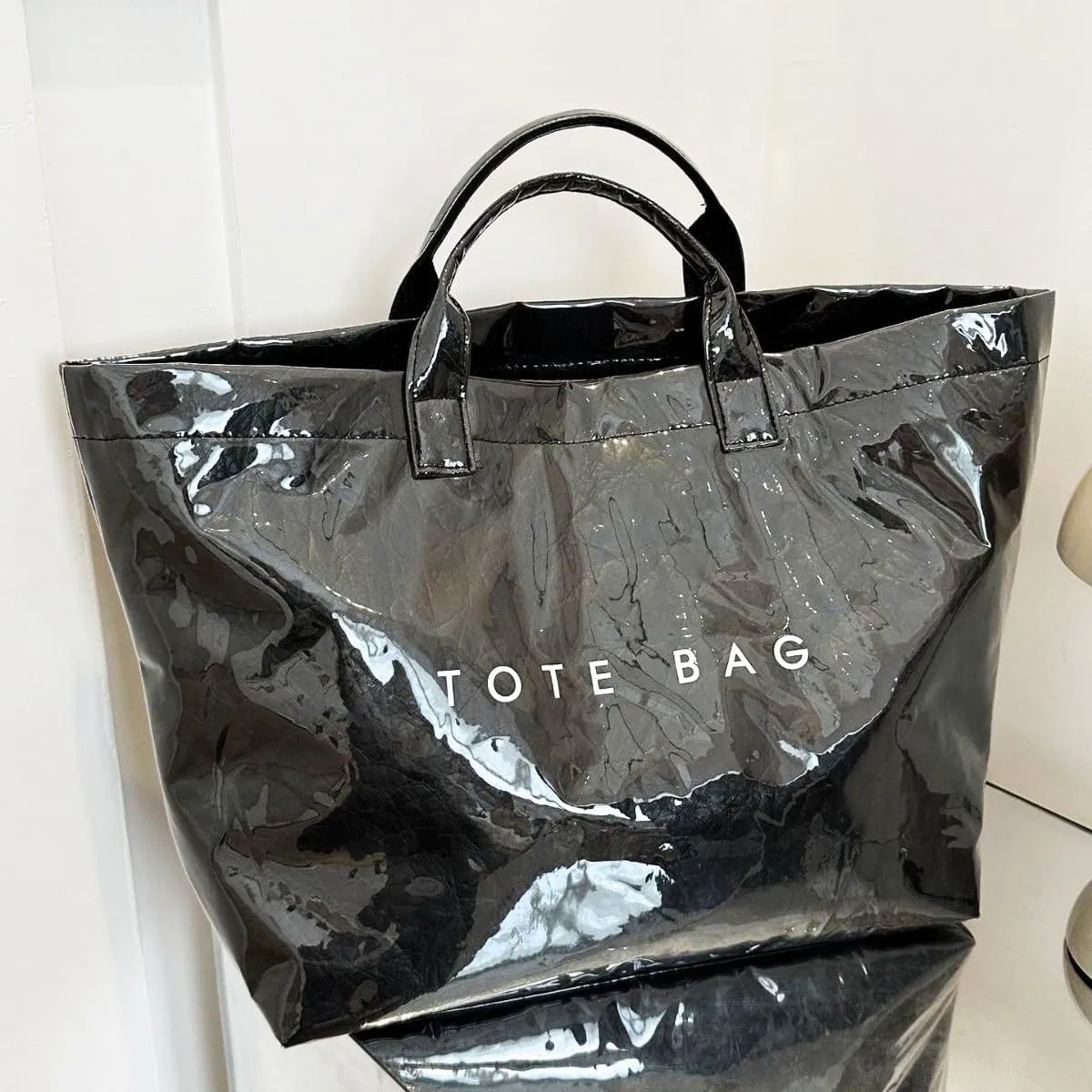 Kraft Paper Tote Bags with PVC Surface for Women Top-handle Bag Vintage Clear Purses Handbag Satchel