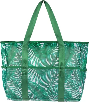 KUAK Mesh Beach Bag, Extra Large Waterproof Sandproof Tote with 9 Pockets, Zippered Top, Lightweight for Travel, Pool, Family