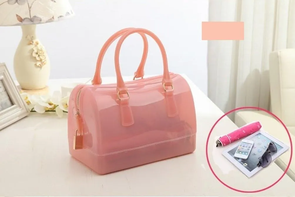 Ladies Summer Jelly Pillow-shaped Top Handle Handbag Candy Color Transparent Crystal Purse