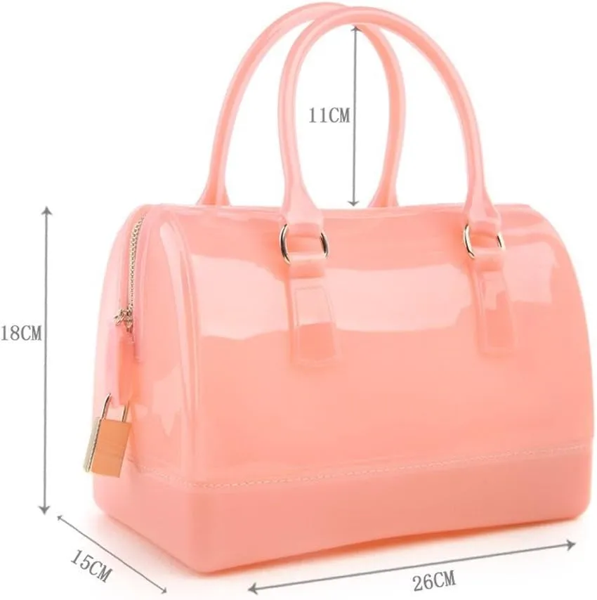 Ladies Summer Jelly Pillow-shaped Top Handle Handbag Candy Color Transparent Crystal Purse