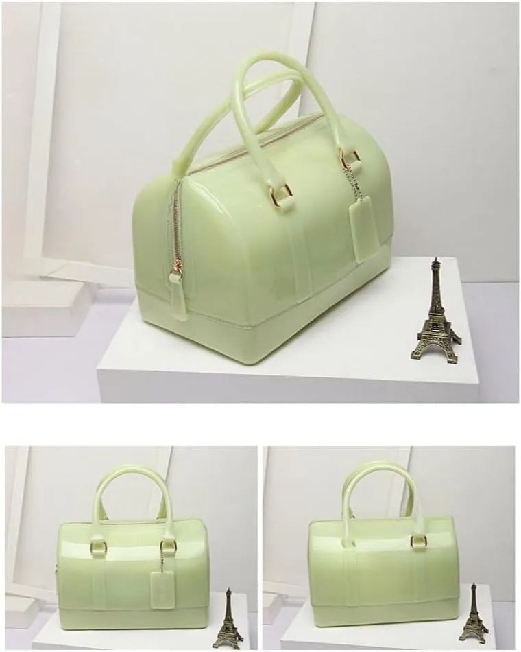 Ladies Summer Jelly Pillow-shaped Top Handle Handbag Candy Color Transparent Crystal Purse