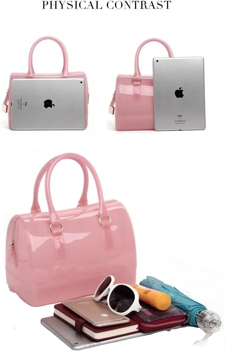 Ladies Summer Jelly Pillow-shaped Top Handle Handbag Candy Color Transparent Crystal Purse