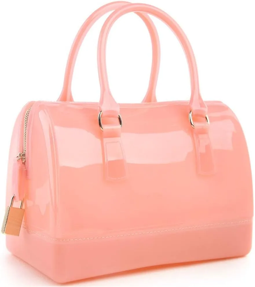Ladies Summer Jelly Pillow-shaped Top Handle Handbag Candy Color Transparent Crystal Purse