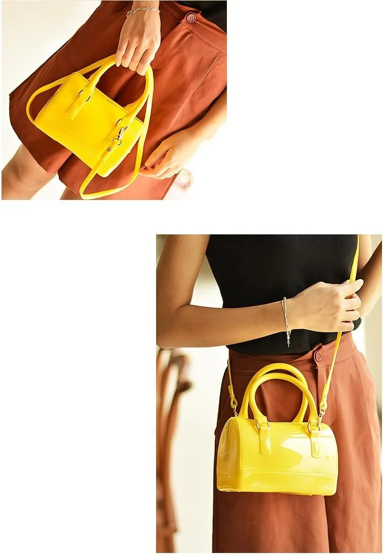 Ladies Summer Jelly Pillow-shaped Top Handle Handbag Candy Color Transparent Crystal Purse