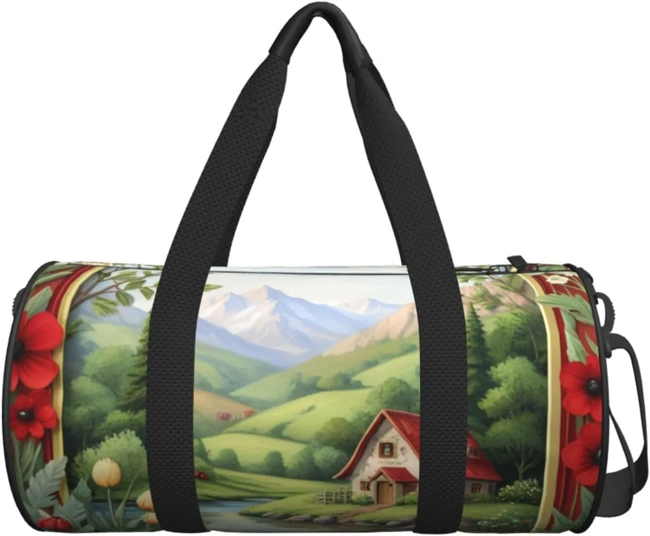 Ladybug landscape Printed Travel Bag,Round Personal Item Storage bag,Foldie Duffel Bag for Traveling Vacation,Fitness,Sports