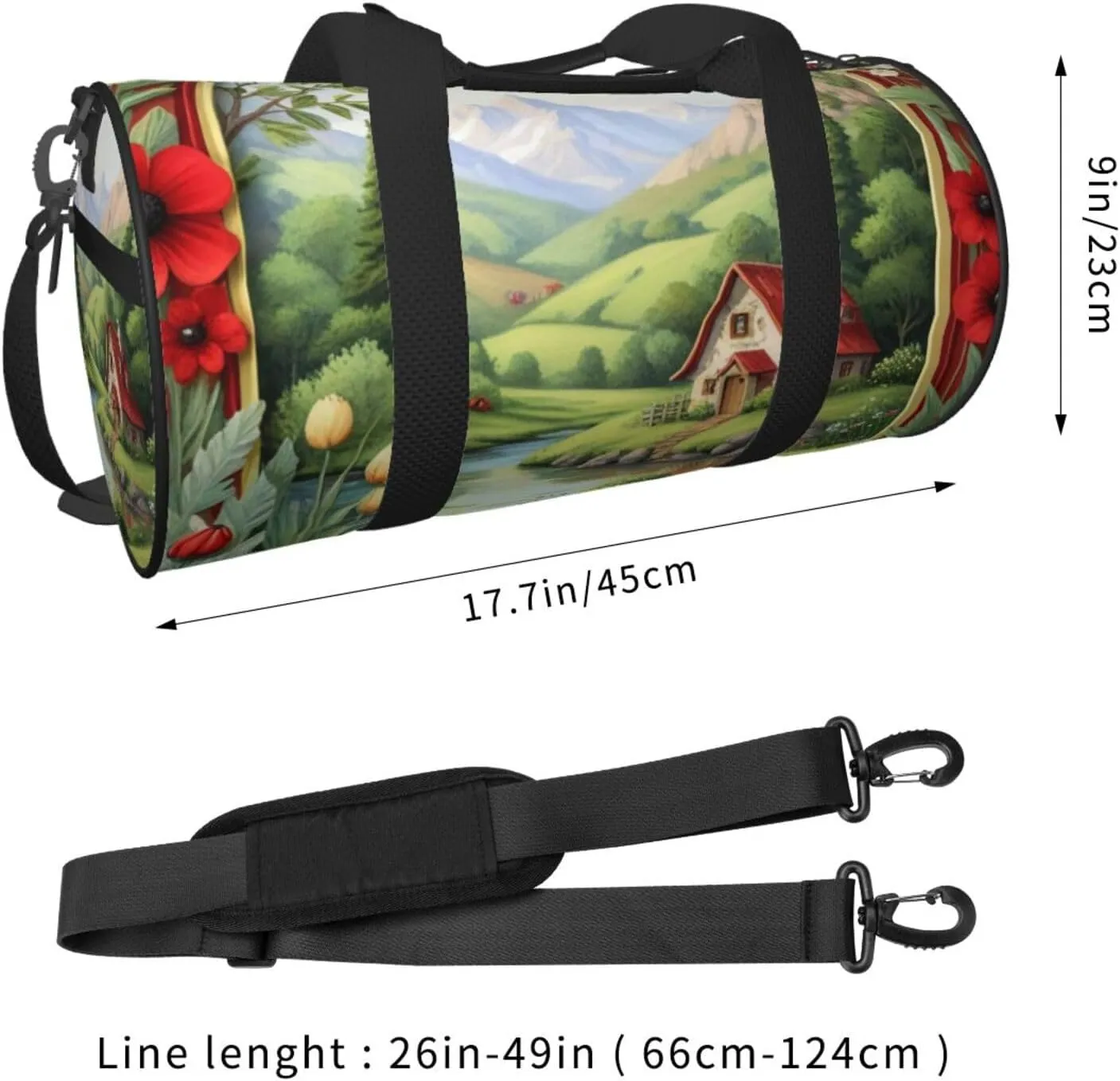 Ladybug landscape Printed Travel Bag,Round Personal Item Storage bag,Foldie Duffel Bag for Traveling Vacation,Fitness,Sports