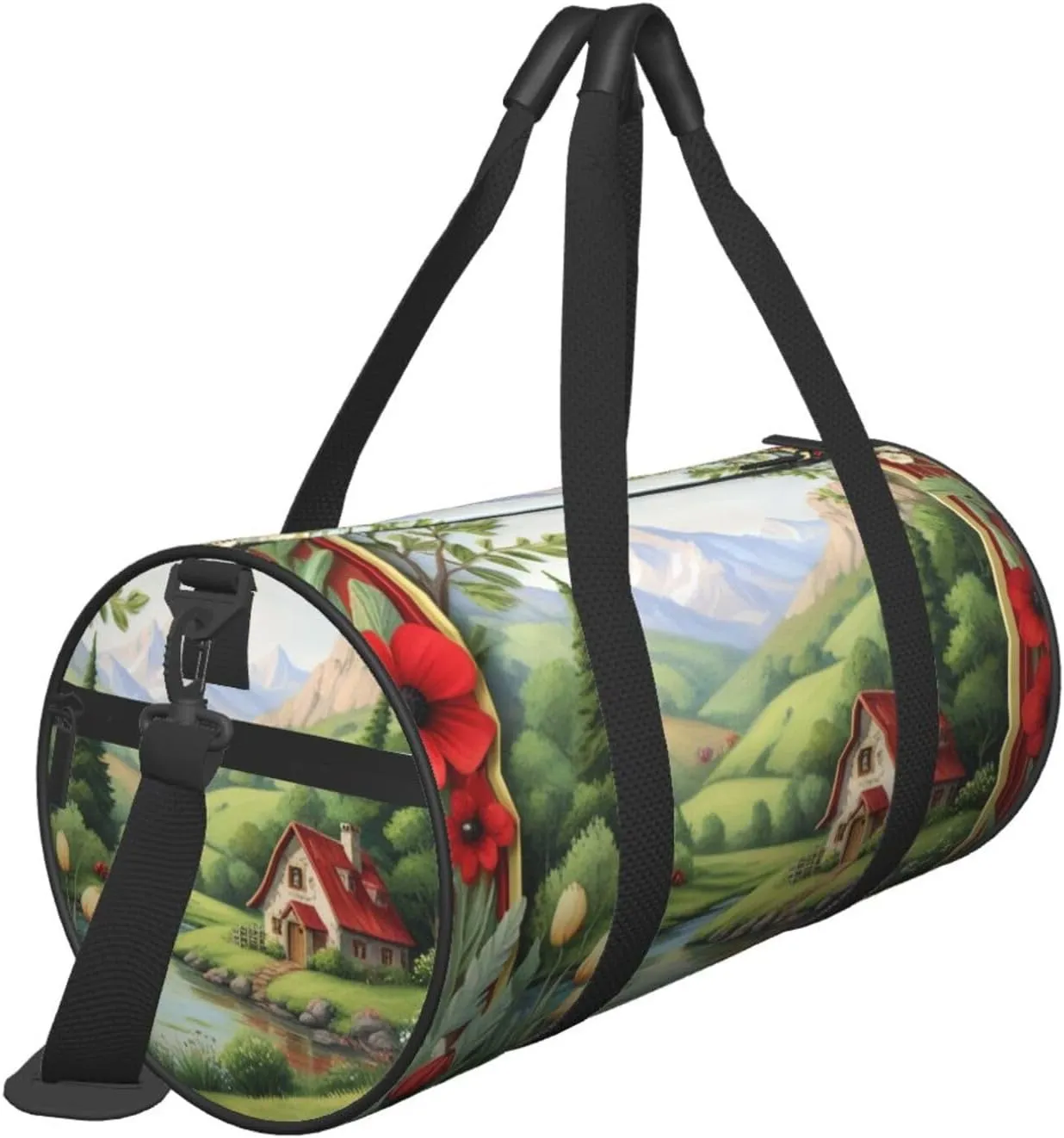 Ladybug landscape Printed Travel Bag,Round Personal Item Storage bag,Foldie Duffel Bag for Traveling Vacation,Fitness,Sports