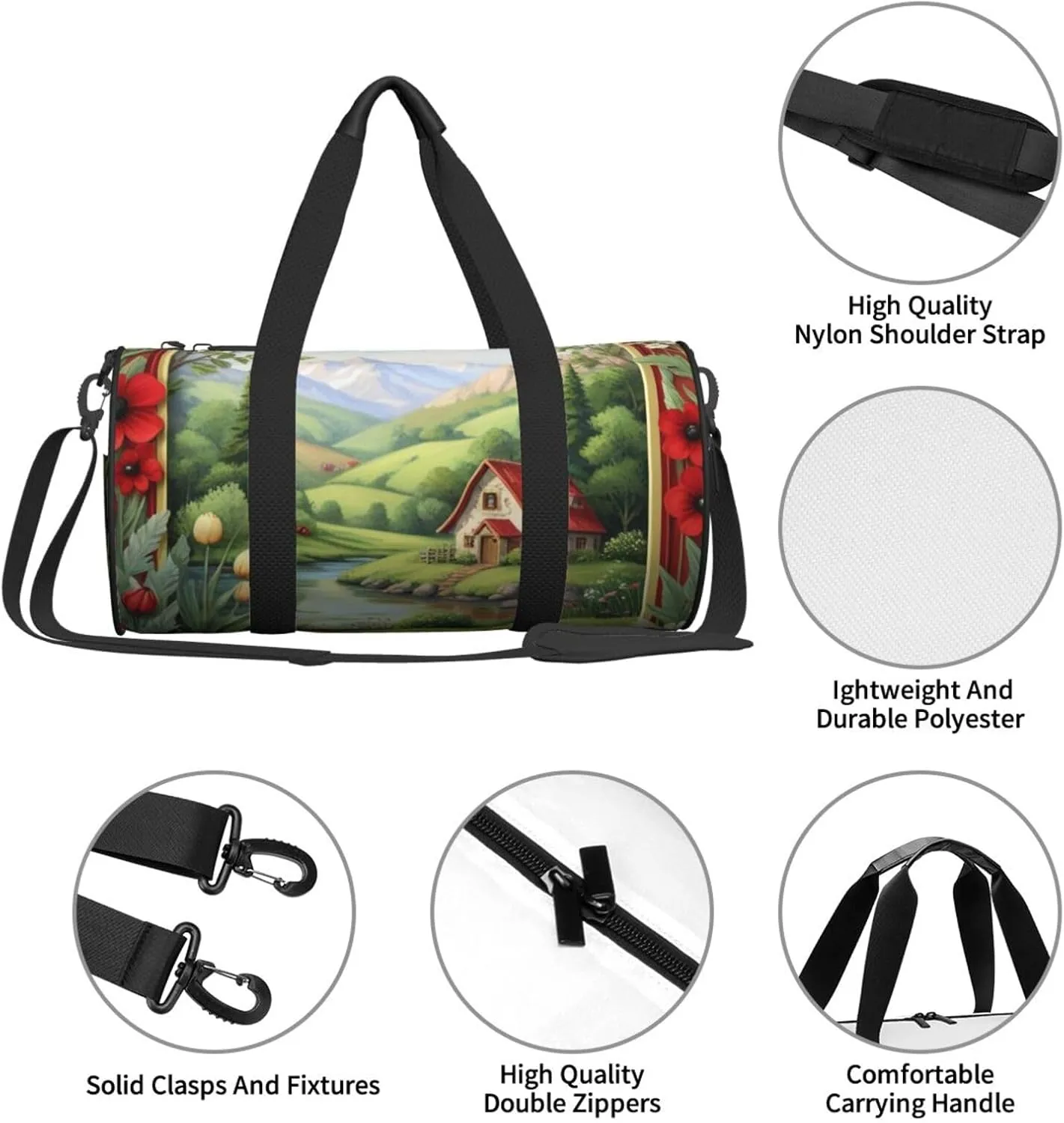 Ladybug landscape Printed Travel Bag,Round Personal Item Storage bag,Foldie Duffel Bag for Traveling Vacation,Fitness,Sports