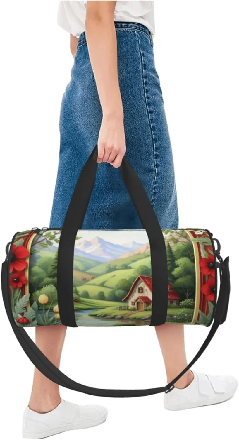 Ladybug landscape Printed Travel Bag,Round Personal Item Storage bag,Foldie Duffel Bag for Traveling Vacation,Fitness,Sports