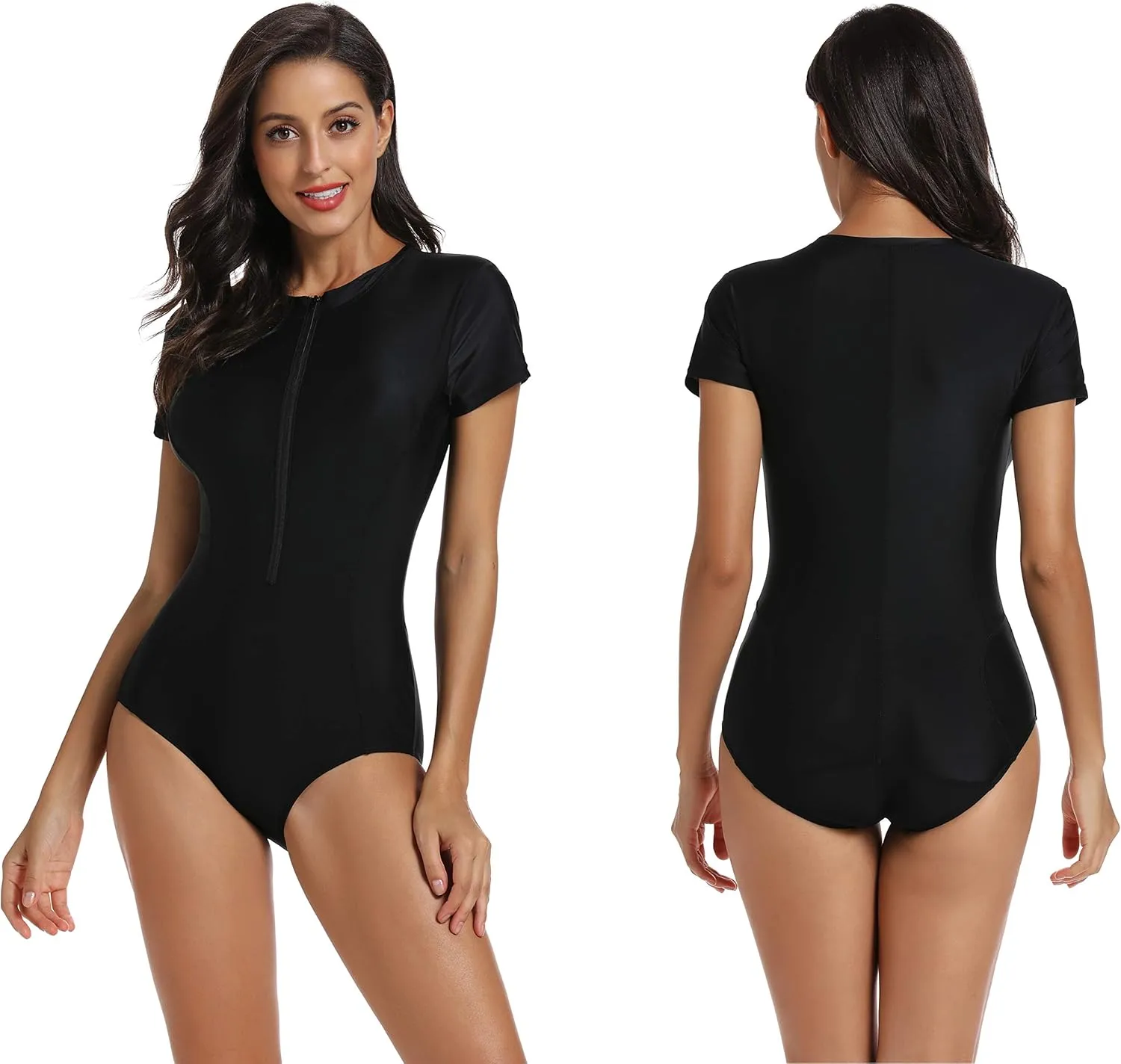 LafyKoly Women's One Piece Long Sleeve Rash Guard UV Protection Printed Surfing Swimsuit Swimwear Bathing Suit