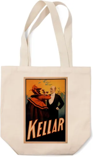 Lantern Press Kellar Magician Drinking Wine with The Devil, Vintage Theater Advertisement (100% Cotton Canvas Reusable Tote Bag)