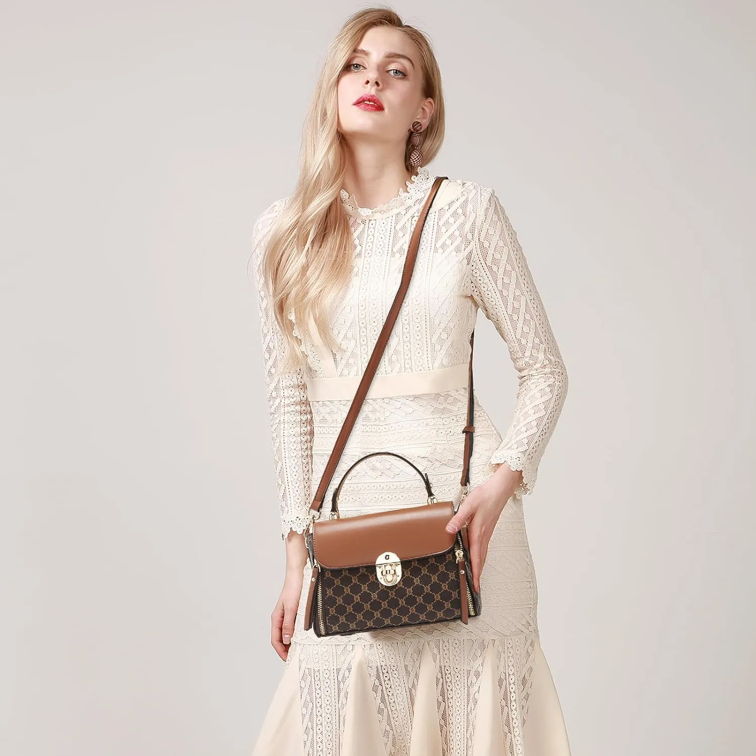 LAORENTOU Vegan Leather Top-handle Crossbody Bag for Women Satchel Trendy Handbags Printed Purse