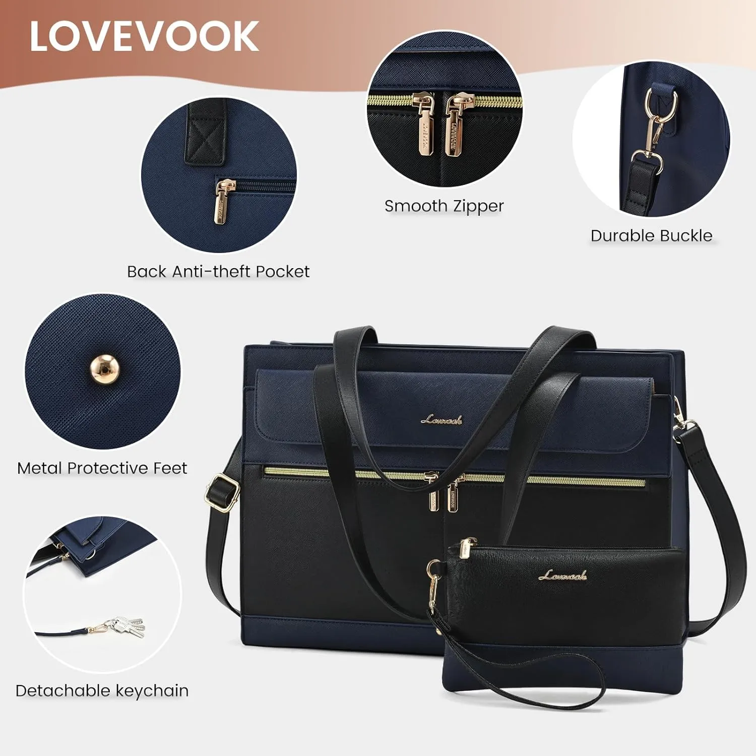 Laptop Bag for Women Leather Laptop Tote Bag Large Computer Bag Waterproof Business Office Work Bag