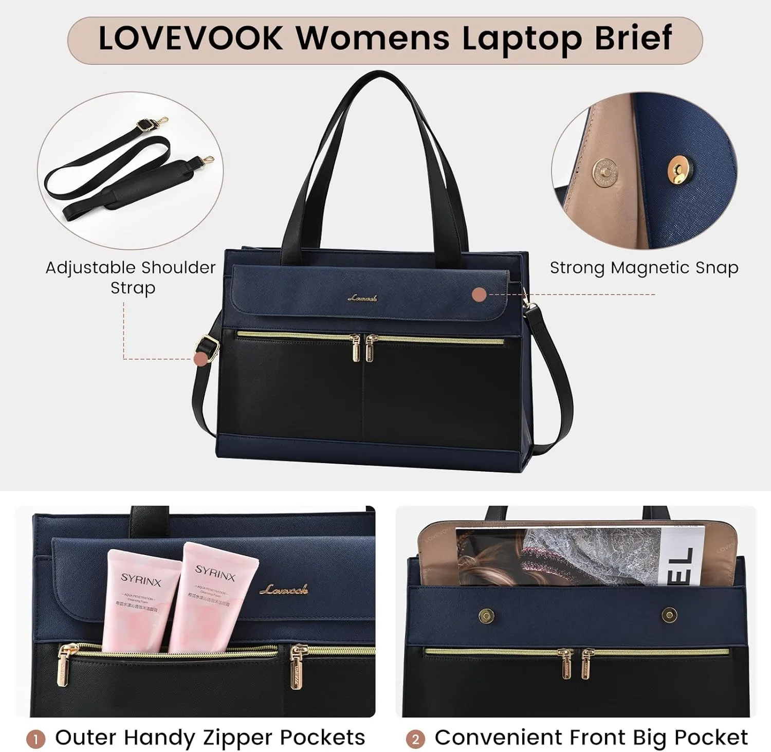 Laptop Bag for Women Leather Laptop Tote Bag Large Computer Bag Waterproof Business Office Work Bag