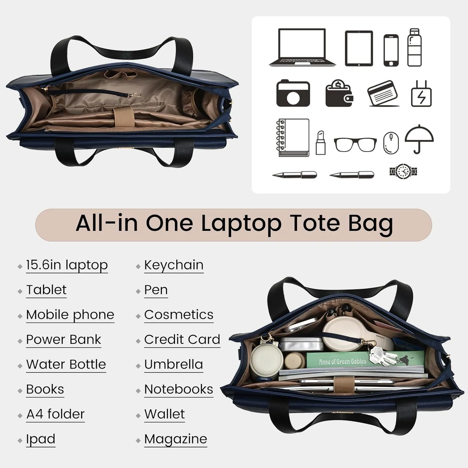 Laptop Bag for Women Leather Laptop Tote Bag Large Computer Bag Waterproof Business Office Work Bag