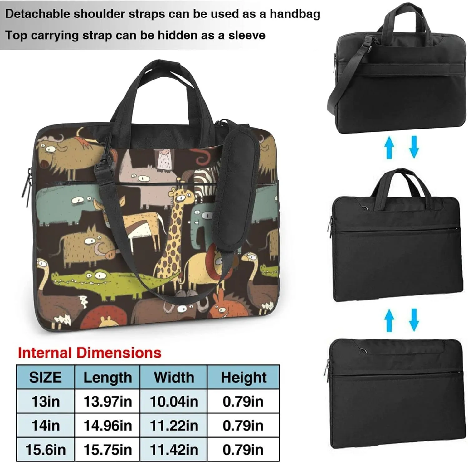 Laptop Bag Laptop Case 15.6 Inch Computer Bags African Animals Doodle Printed Padded Sleeve Cover for Women Men