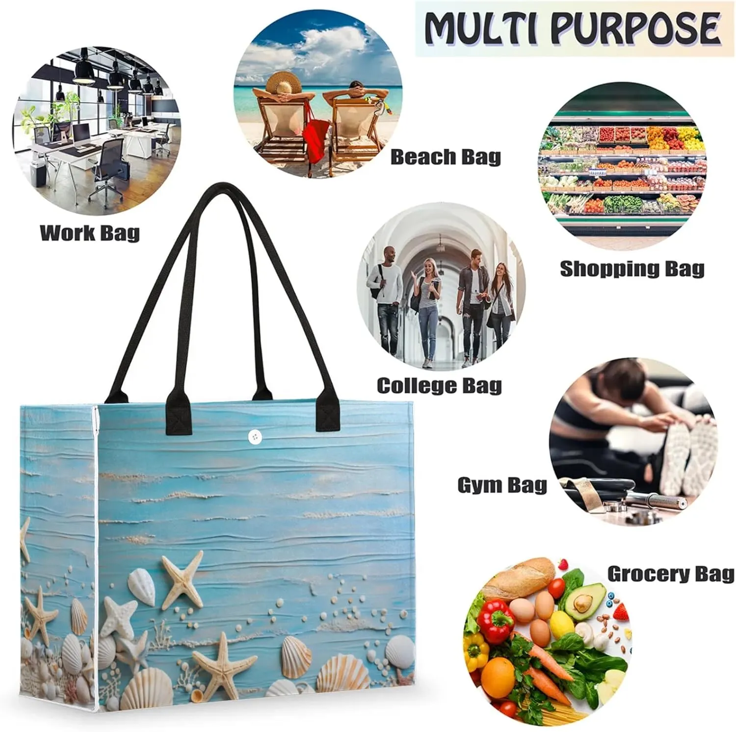 Large Beach Bag,Waterproof Sandproof Tote Bag with Pocket