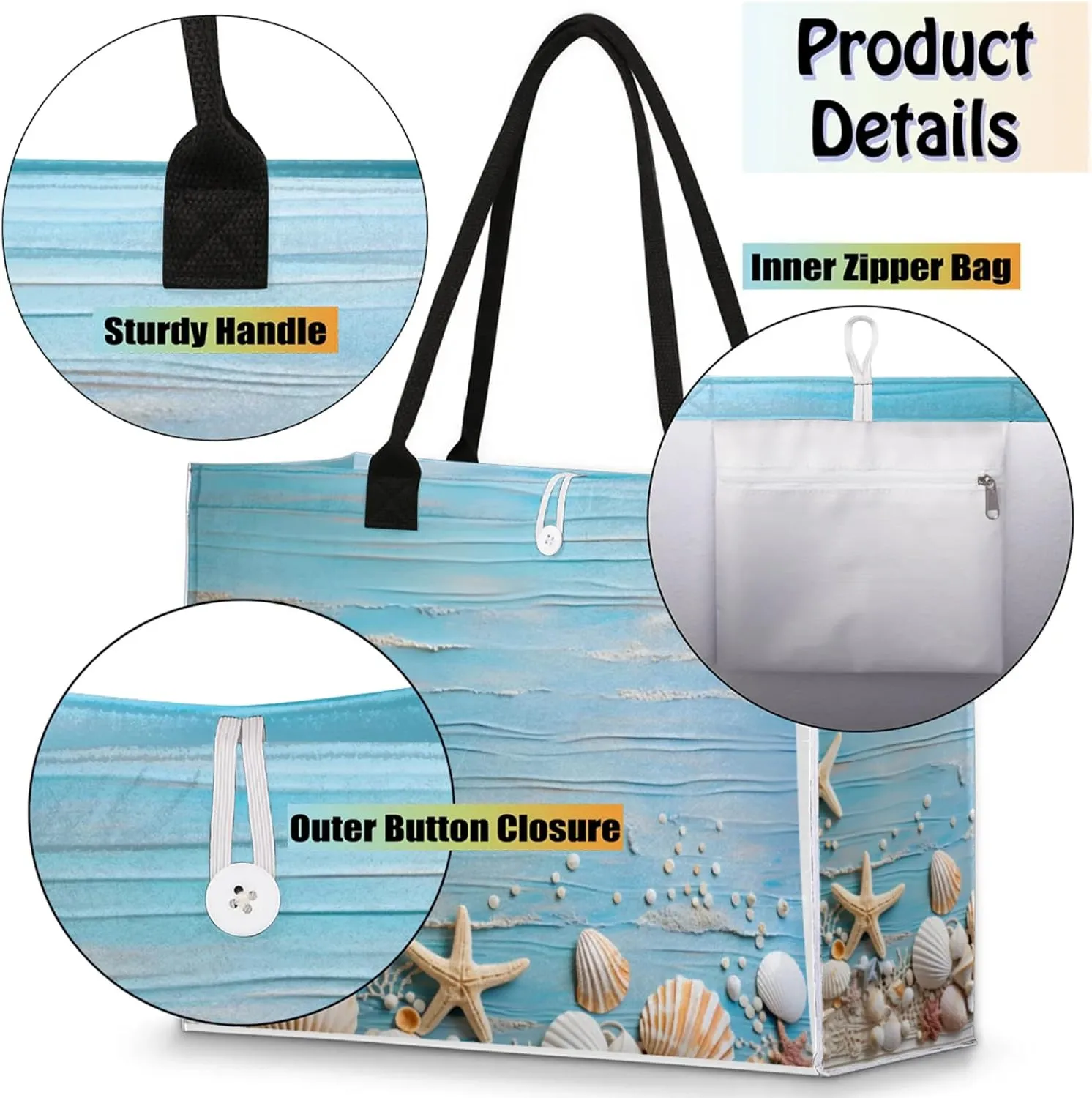 Large Beach Bag,Waterproof Sandproof Tote Bag with Pocket