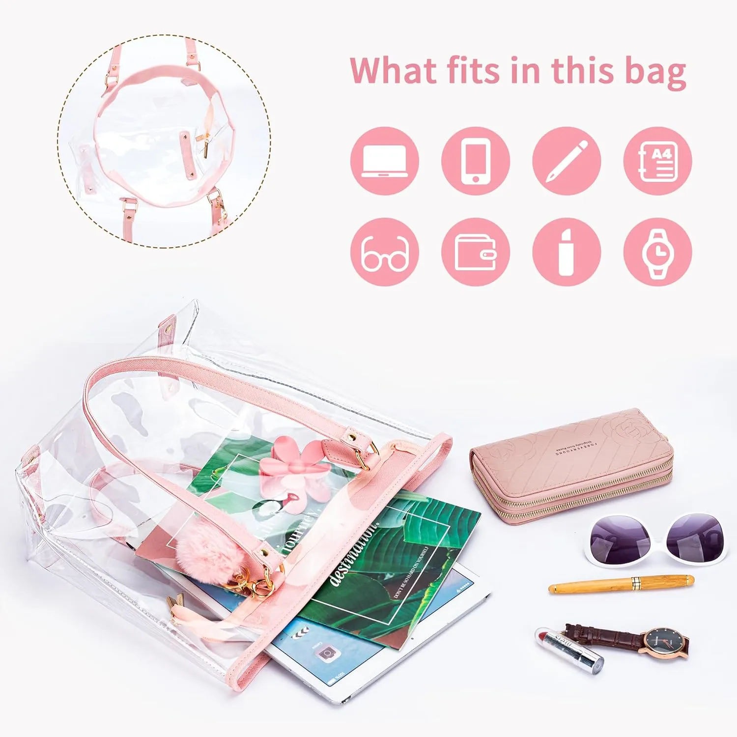 Large Clear Bag Transparent Shoulder Handbag with Plush Pendant