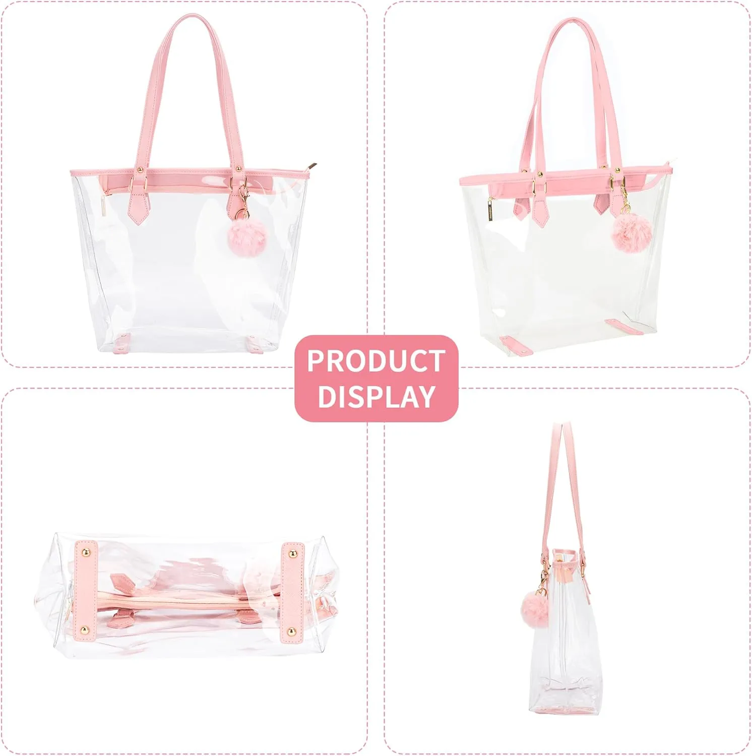 Large Clear Bag Transparent Shoulder Handbag with Plush Pendant