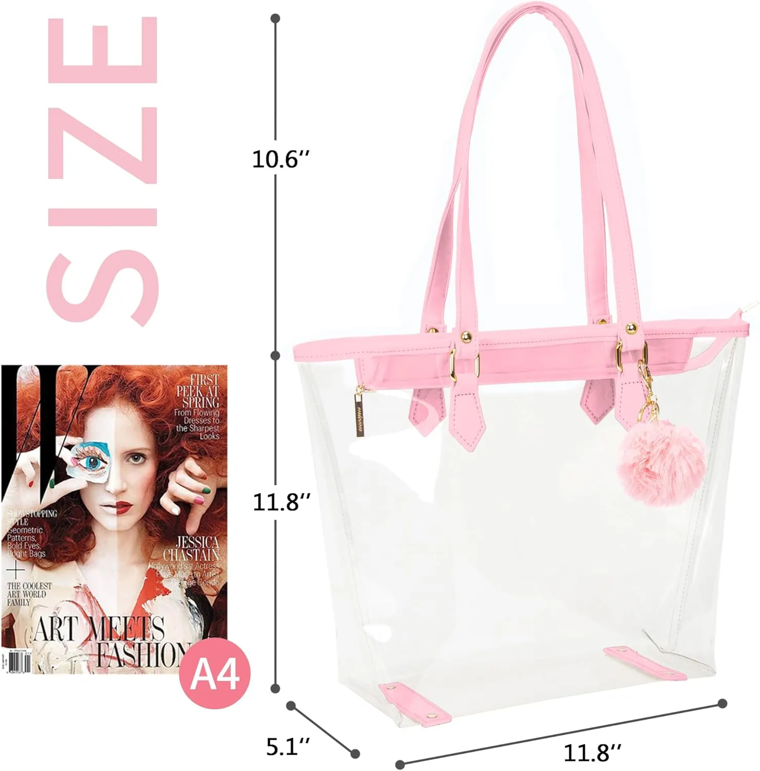 Large Clear Bag Transparent Shoulder Handbag with Plush Pendant