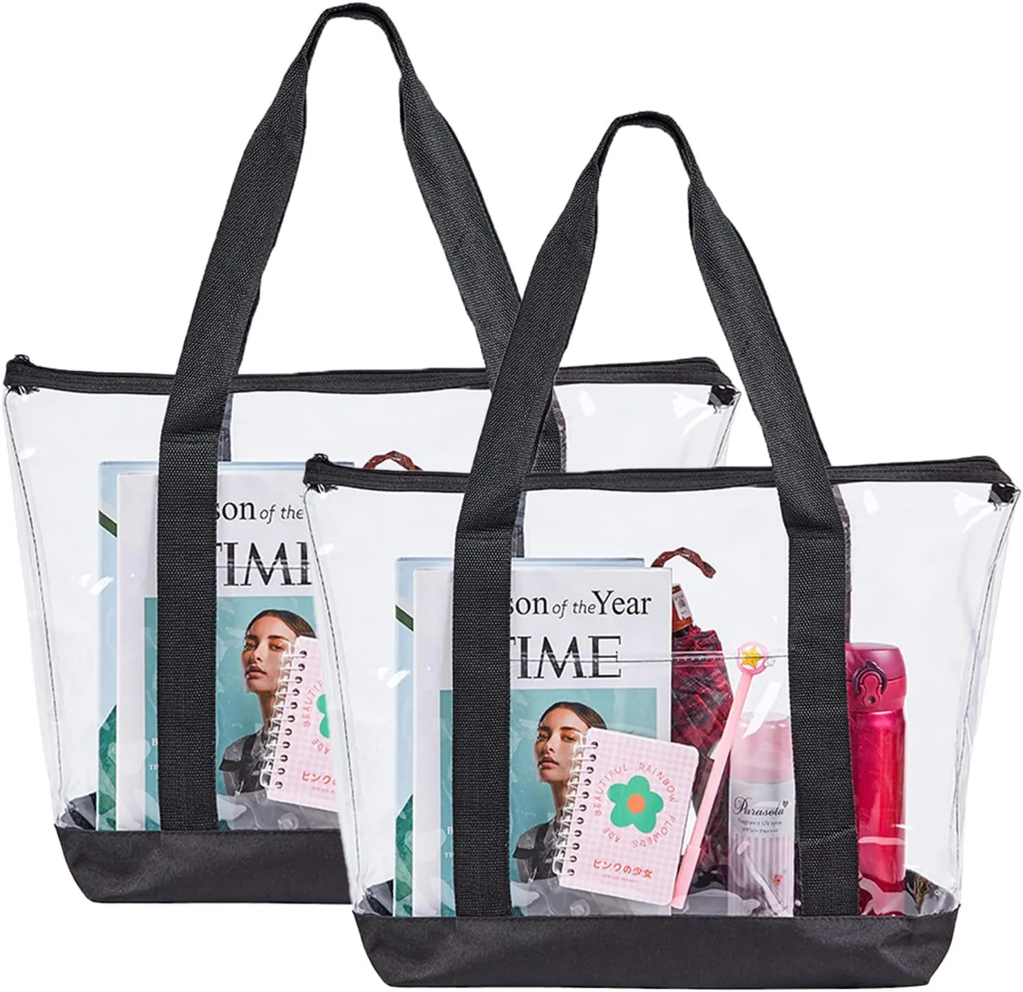 Large Clear Tote Bag, Fashion PVC Shoulder Handbag for Women, Clear Stadium Bag for Security Travel,Shopping,Sports and Work