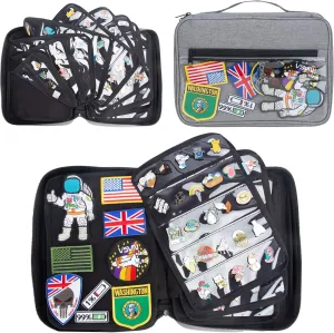 Large Portable Travel Brooch Pin Carrying Case for Enamel Pin, Lapel Pin, Pins Storage Organizer Case with 2 Zipper Pockets, Pin Collections Display Bag with 10 Pages, Hold Up to 250 Pins. (grey)